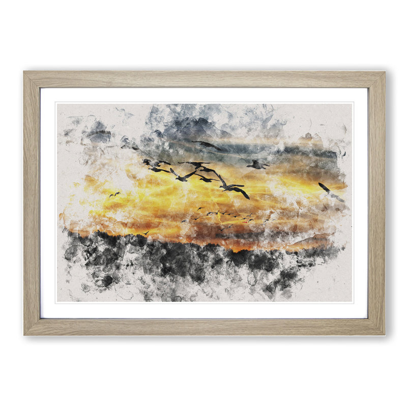Geese at Sunset - Picture Frame Painting, Oak, 36cm H x 48cm W x 2cm D