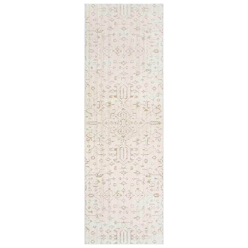 Cream and Beige Synthetic Moroccan Runner Rug 2'7" x 8'