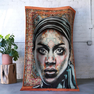 Ethnic Woman Portrait Patterned Abstract Modern Decorative Rug