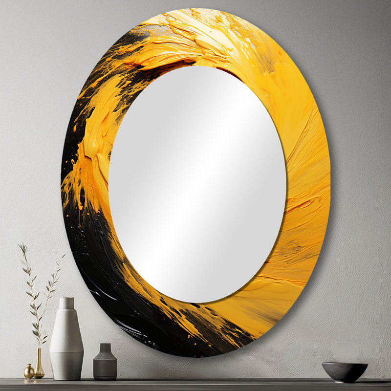 Yellow Whirling Winds II - Large Oval Wall Mirror On Metal, 43" x 33"