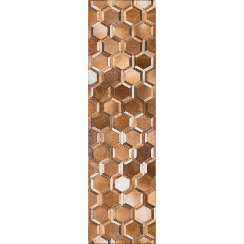 Tapis décoratif en similicuir brun 1 pi 8 po x 2 pi 6 po Mosaic, Tapis de couloir 2 pi 3 po x 7 pi 6 po