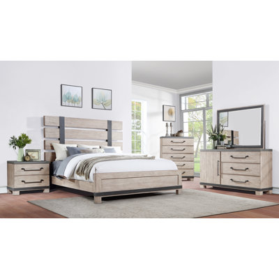 Arbela Wood Slatted Panel Bed With Dresser, Miror, Nightstand, And Chest, Queen, Weathered Oak Finish -  Millwood Pines, AA08034D1FE24183BD33200C9E955565
