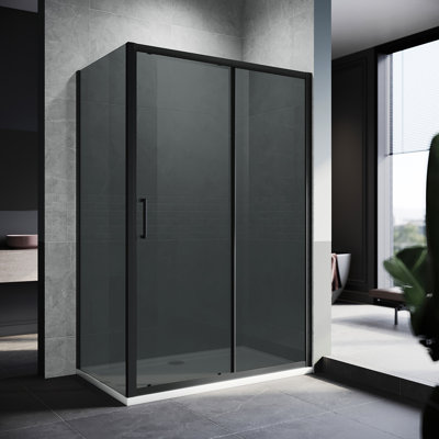 190*140*0.8cm, Safety Aluminum Framed Single-Sided Self-Cleaning Glass Shower Door with Side Panels, Black.