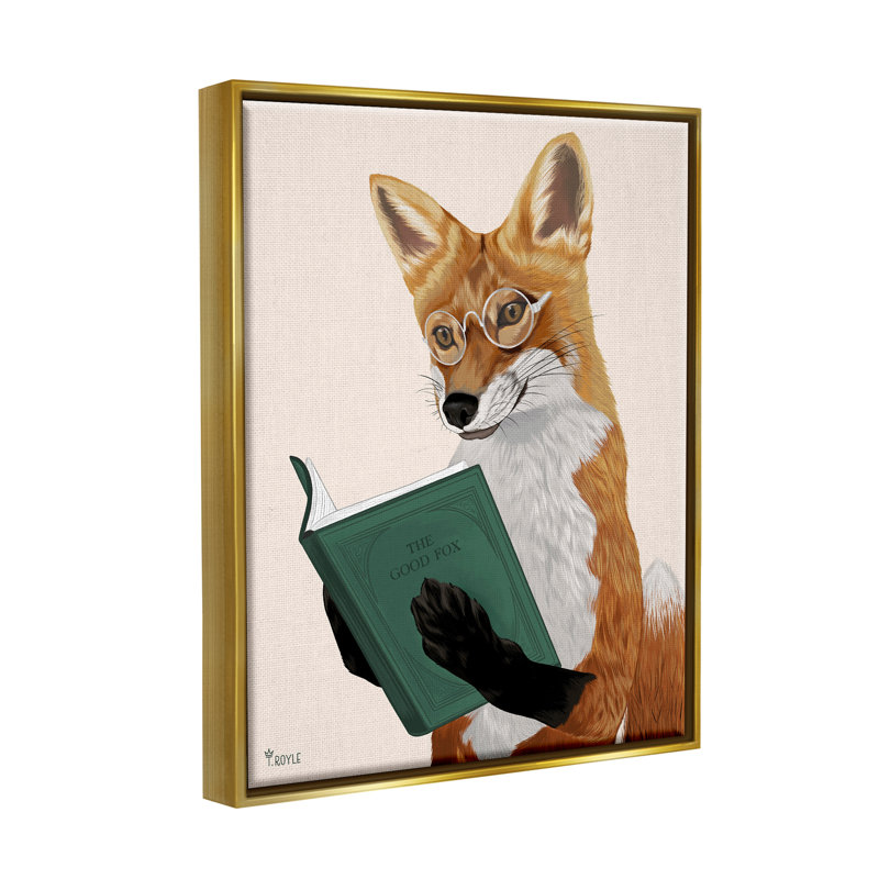 «Ba-339-Floater Wild Fox», livre de lecture encadré sur toile par Tara Royle, Cadre flottant métallique doré