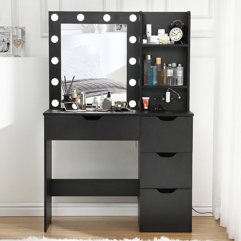 Meuble-lavabo avec miroir et lumières, Noir