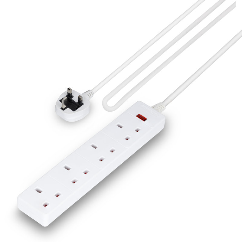 GEEPAS 4 Gang Extension Lead | 4-Way Plug Extension Cable | 4 Socket Power Strip with Neon Indicator Light | Heavy Duty UK Plug