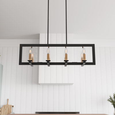Guadaloue 8-Light Black Dimmable Glass Farmhouse Chandelier Fixture