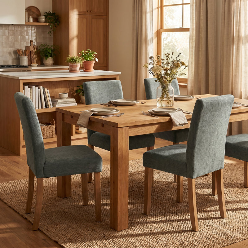 Solid Wood Upholstered Dining Chairs, Green Fabric