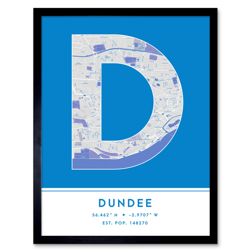 Dundee City Map Dundee Blue - Single Picture Frame Typography