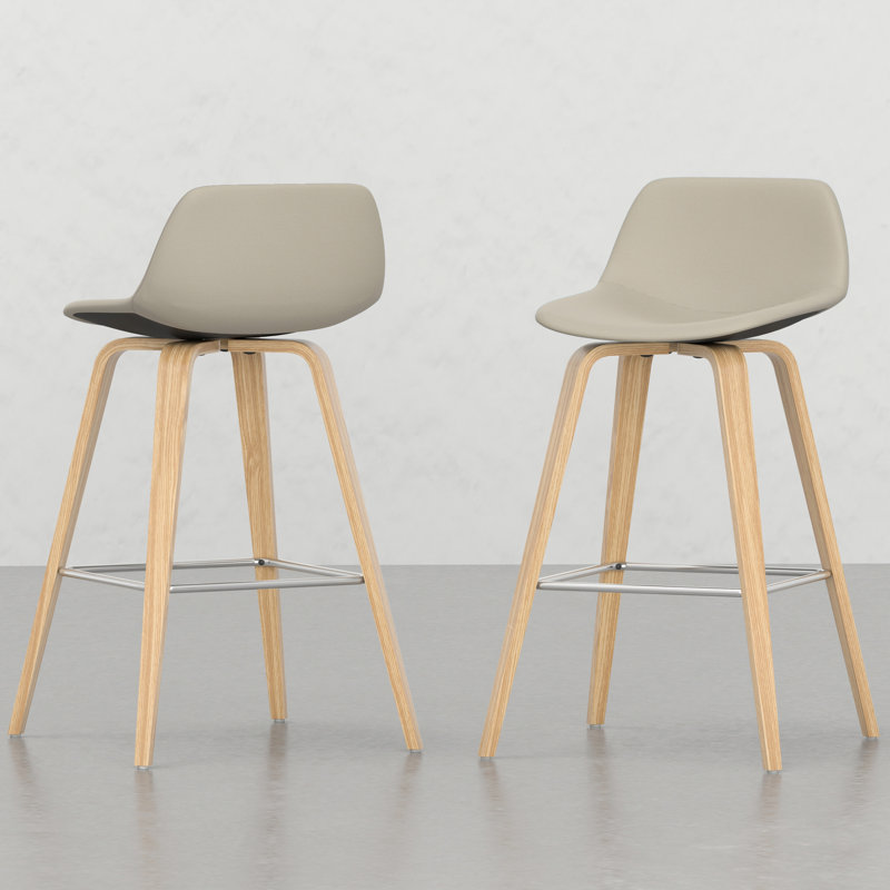 2 Bar Height Stool - Natural Veneer And Foam Padding Seat Counter/bar Stools (2) Mid-century Style Wood Frame Back