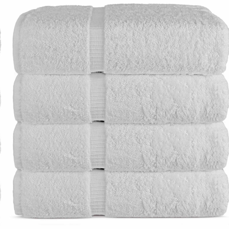 PureComfort 100% Cotton Premium Bath Towels - 4-Piece Set, 27'' x 54'', White