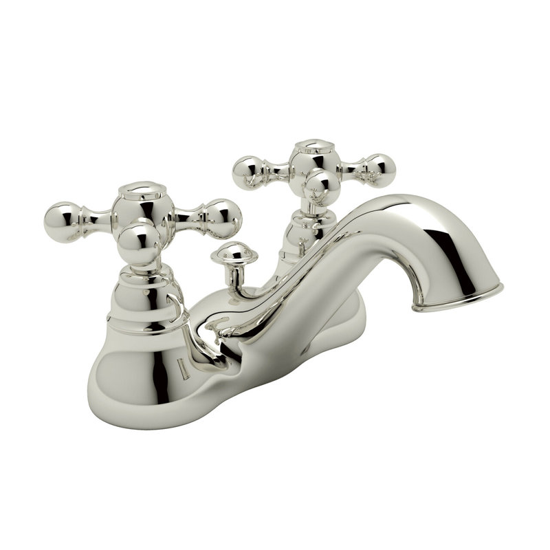 Arcana Two Handle Centerset Bathroom Faucet, Polished Nickel, Cross
