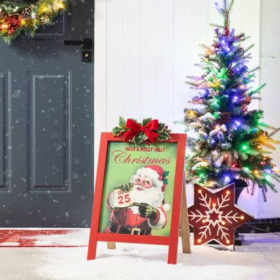 Lisdale 23.75"H Woodenen "Have A Holly Jolly Christmas" Easel Porch Decor