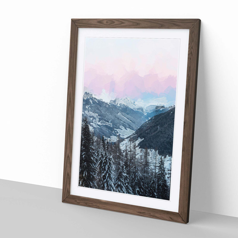 Pink Sky over the Mountains in Italy - Framed Print, 91cm H x 60cm W x 2cm D, Walnut