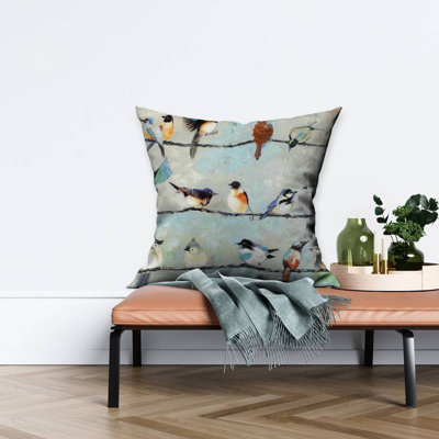 Small colorful birds - 26"x26" Throw pillow cover - Poly twill - Print on demand