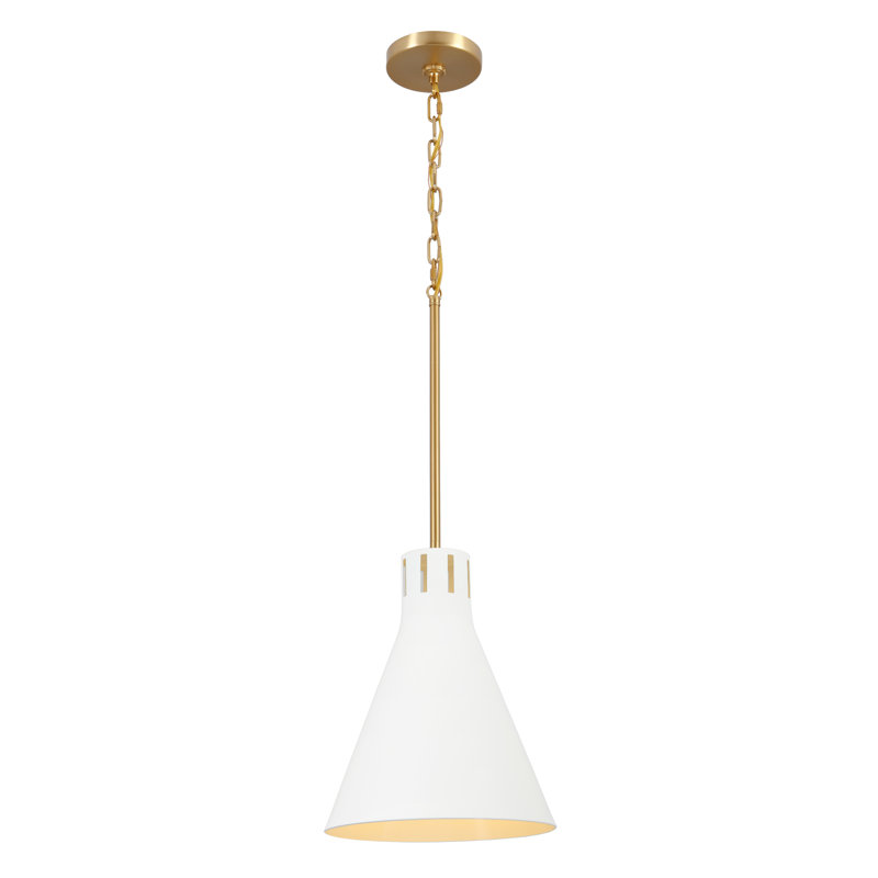 Luminaire suspendu conique 1 lumière Conic, Or brossé, Blanc