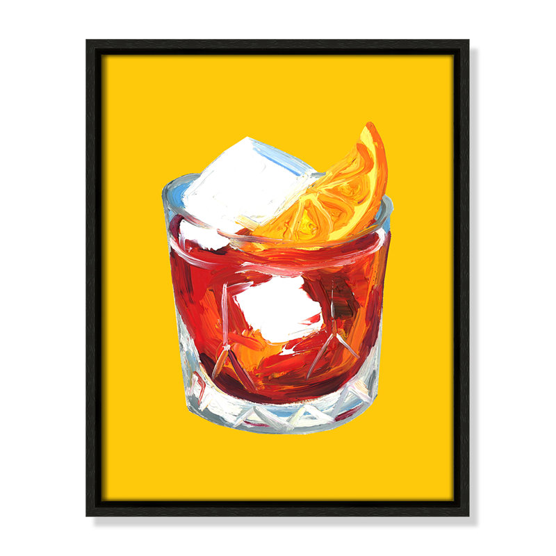 Imprimé jaune Negroni par Straker, H 15,5 po x l 12,5 po, Flottant espresso