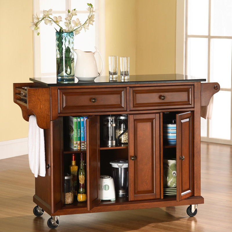 Monty Granite Top Kitchen Island, Classic Cherry, Black