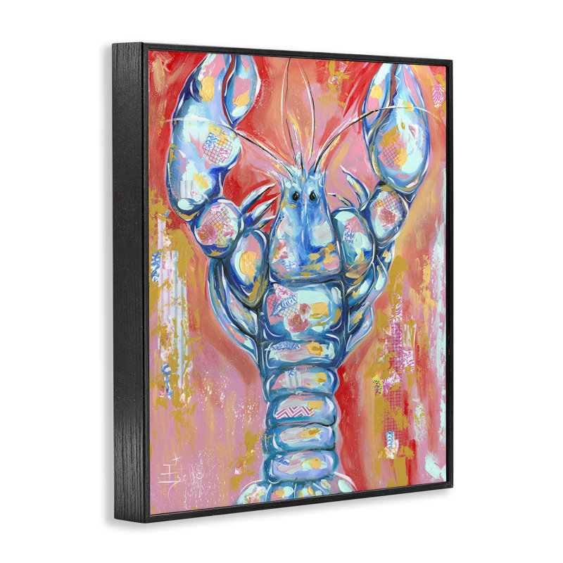 Abstrait en patchwork de homard, estampe numérique par Estelle Grengs, Giclée encadrée noir minuit, H 20 po x l 16 po