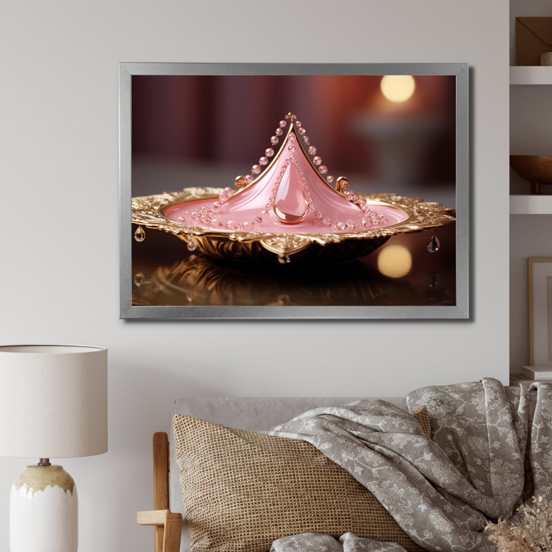Impression sur toile liquide Art liquide doré rose Glam Effervescence I, 12" H x 20" W, Natural Floater Framed