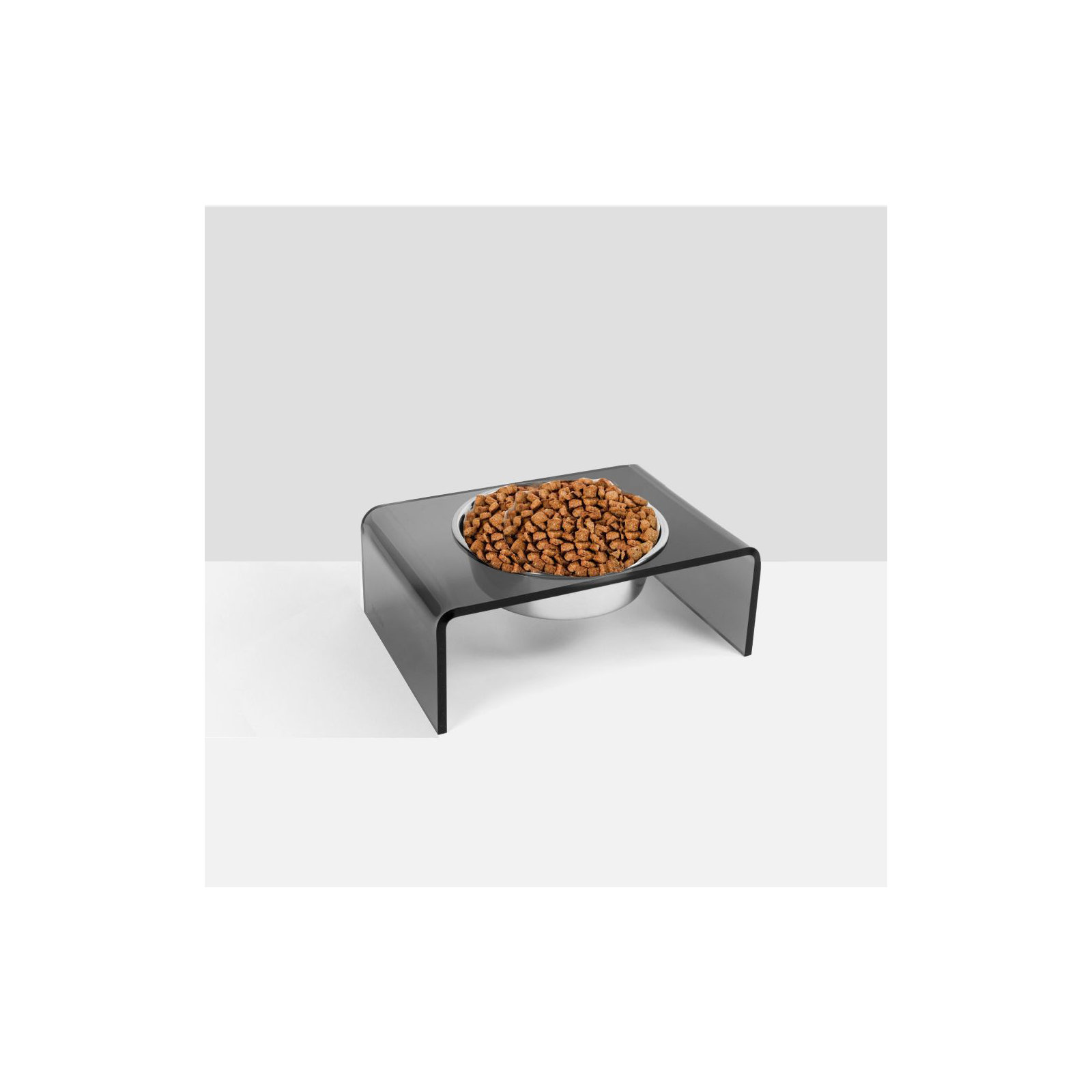 Single Bowl Elevated Feeder with Bowl, Silver, Smoke Grey