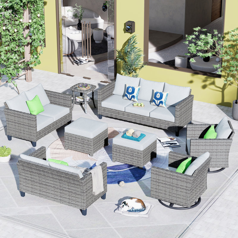 Rhyis 9 - Person Patio Conversation Set with Cushions, Grey