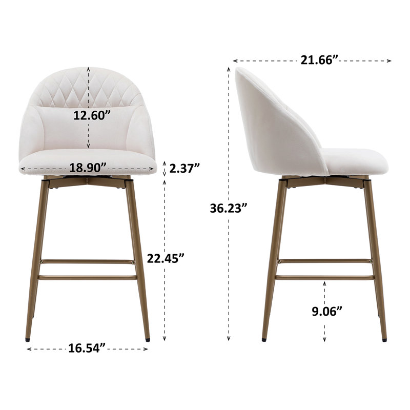Kisa Swivel Velvet Bar & Counter Stool (Set of 2), Counter Stool (24” Seat Height, Beige