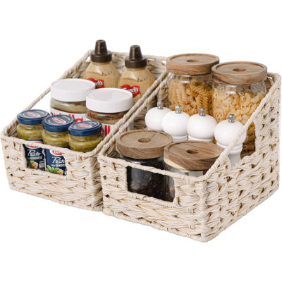 Wicker Storage Baskets, Waterproof Wicker Basket With Handles, Trapezoid Woven Storage Bins For Organizing, Decorative Wicker Basket, 2-Pack