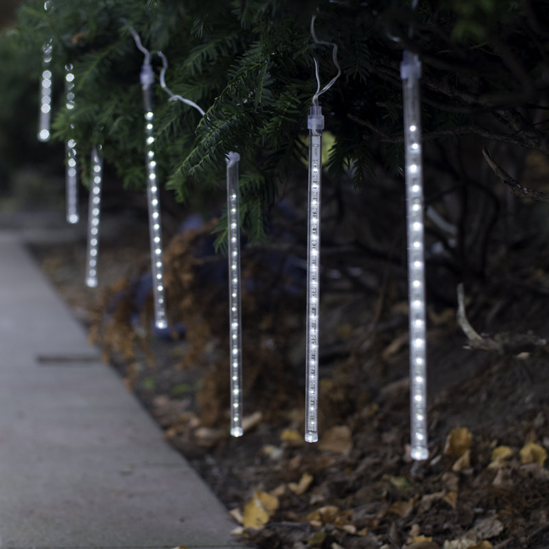 Electric LED Meteor Lights with 8 Cascading Light Tubes, White
