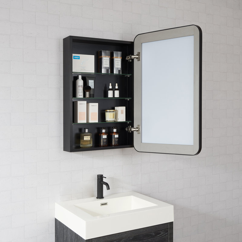 Armoire à pharmacie rectangulaire avec miroir Lagos, Noir brossé, H 32 po x l 20 po x P 5,9 po