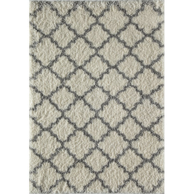 Feather Shag Contemporary Ivory grey Quatrefoil Area Rug