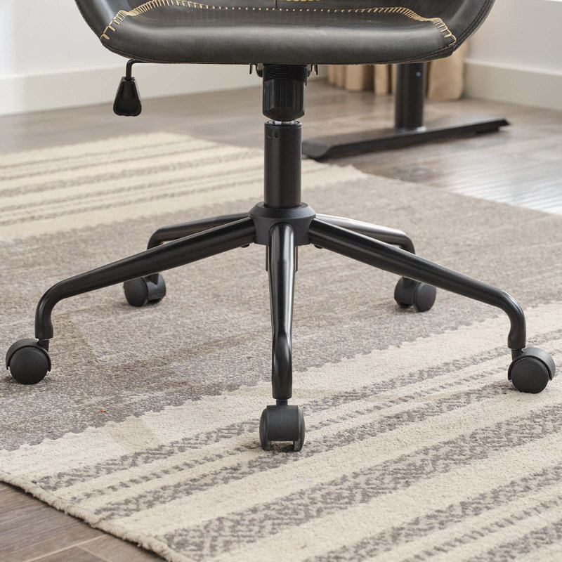 Chaise de bureau Mid-Century avec siège rembourré et siège rembourré pivotant en cuir, Noir