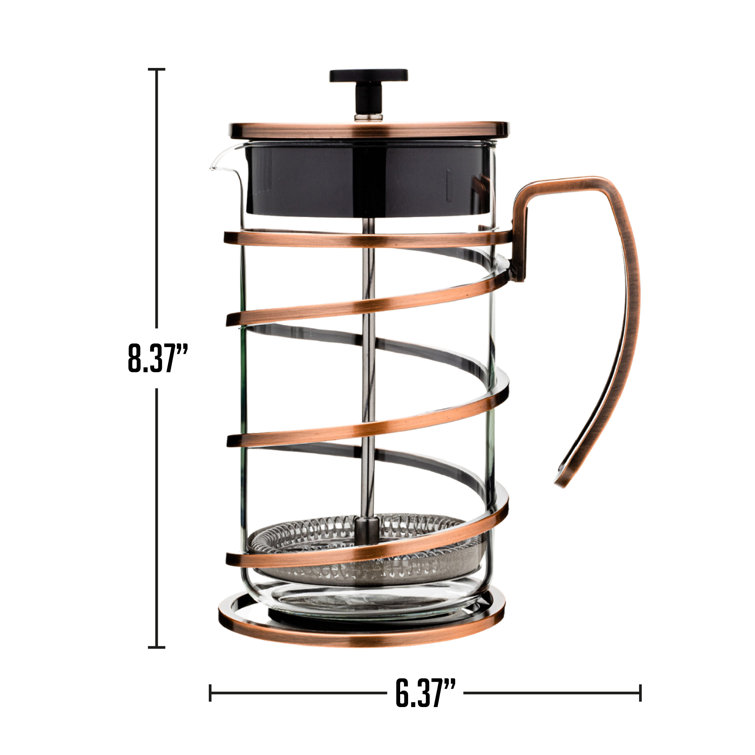  OVENTE 27 Ounce French Press Coffee & Tea Maker, 4 Filter  Stainless Steel Filter Plunger System & Durable Borosilicate Heat Resistant  Glass, Perfect for Hot & Cold Brew, Spiral Copper FSW27C