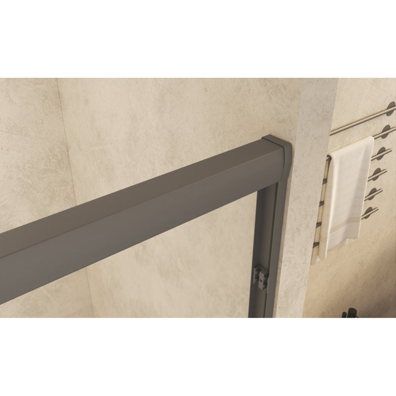 56-60" W ×60" H Tempered Glass With Explosion Proof Film, Aluminum Frame Double Sliding Shower Door, "1/4 (6 Mm), Stainless Steel Handle,Gun Ash