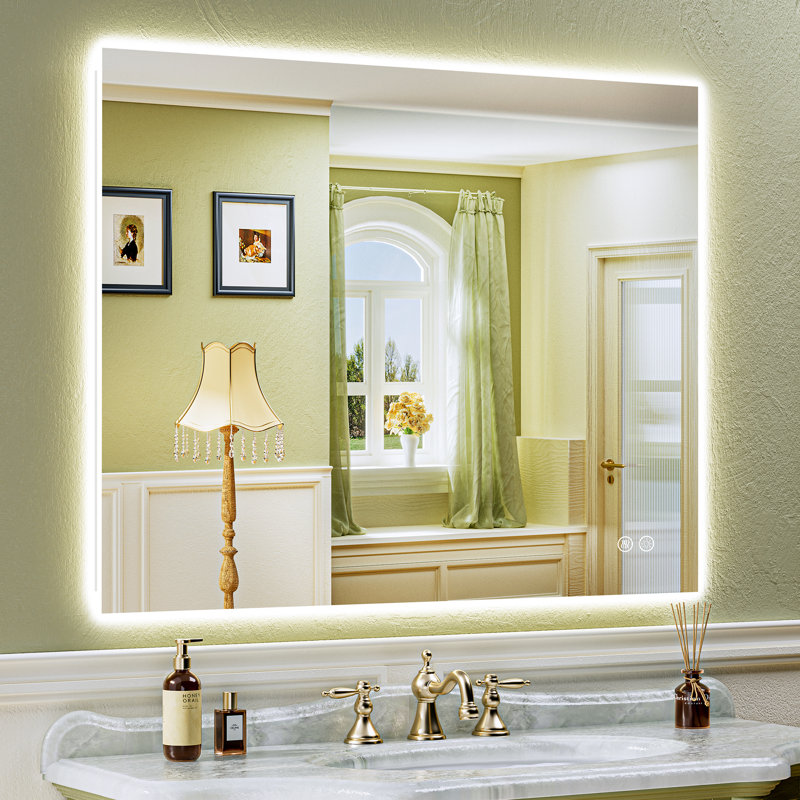 Bathroom LED Mirror with Backlit, Anti Fog Lighted Vanity Mirror with Stepless Dimmable, ETL Listed, IP54 Waterproof, CRI90+, HD Tempered Glass