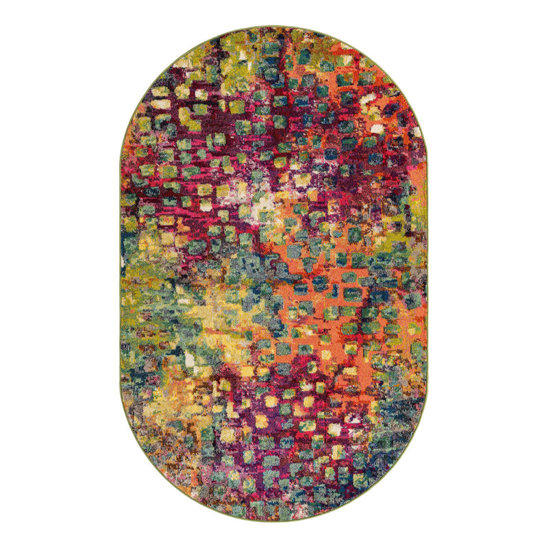 Corlenzo Washable Abstract Indoor Rug, Oval 5' x 8'