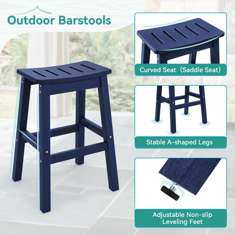 Outdoor Bar Stools Set Of 2, Navy