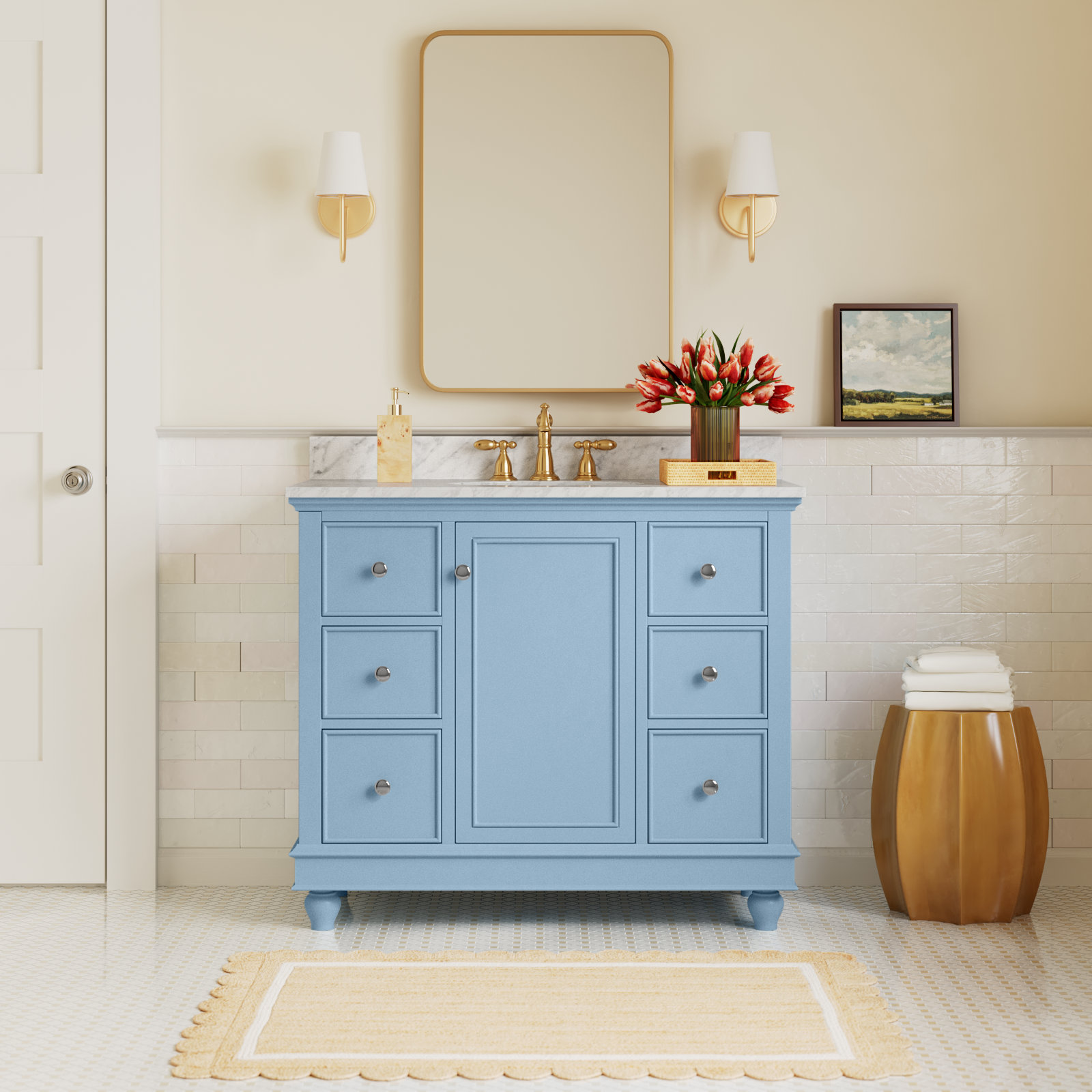 Ferdinand 42'' Single Bathroom Vanity, Carrara Marble, Powder Blue
