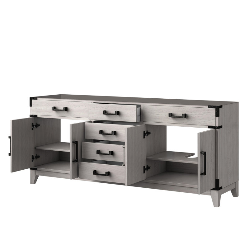 Meuble-lavabo double en chêne blanc de 72 po de largeur, fonction de fermeture en douceur, deux armoires de rangement intérieures et quatre tiroirs, meuble-lavabo entièrement assemblé avec cadre en bois massif, profondeur 22, compatible avec les dessus de meuble