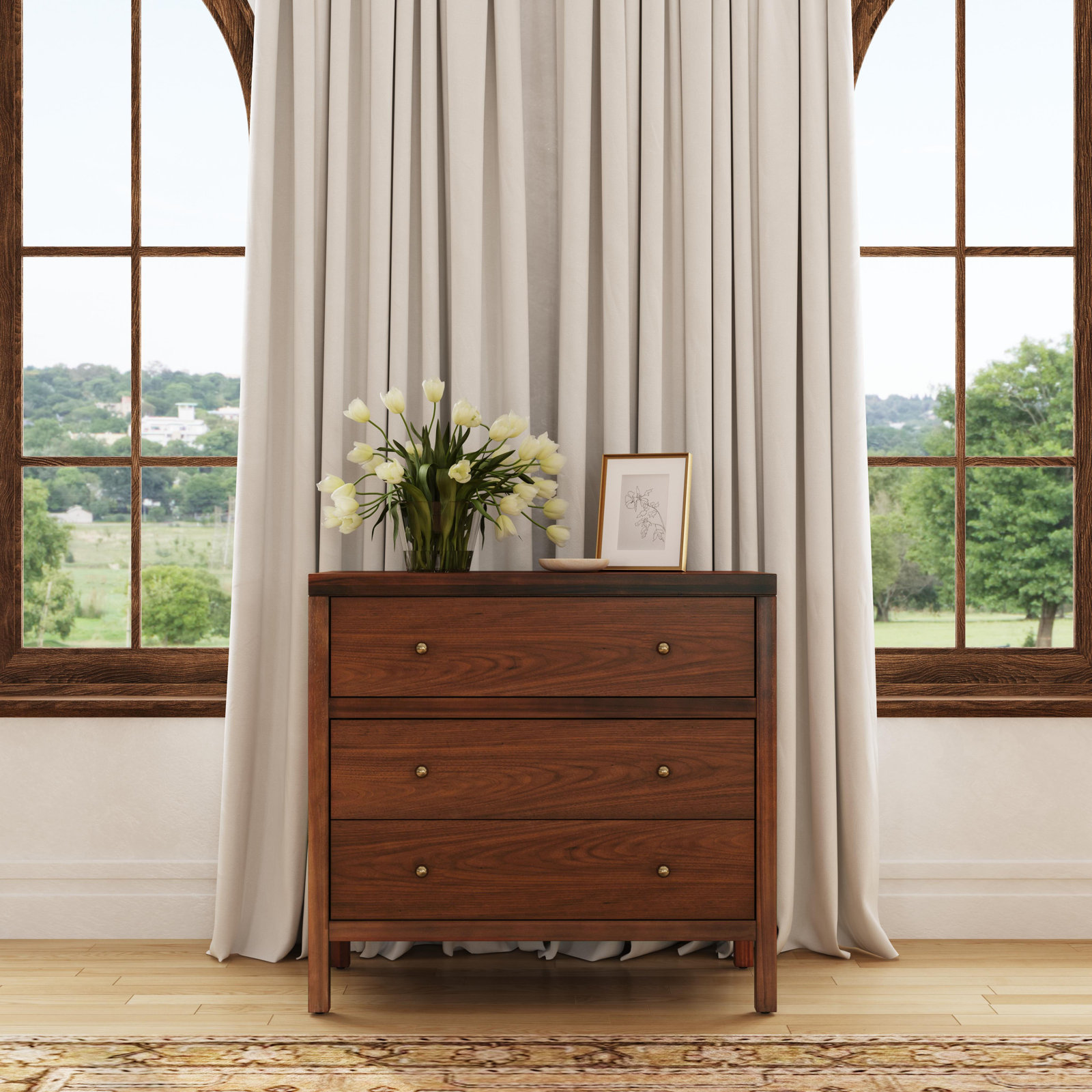 Celine 34" 3-Drawer Nightstand, Walnut
