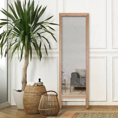 Elegant Cheval Mirror with Natural Wood Frame, 17.7 x 57.1 inches | 100% Solid Wood, Frame Thickness: 0.8 inches, Mirror Thickness: 0.2 inches | Wall-Mountable, Traditional Style for Classic Home Décor
