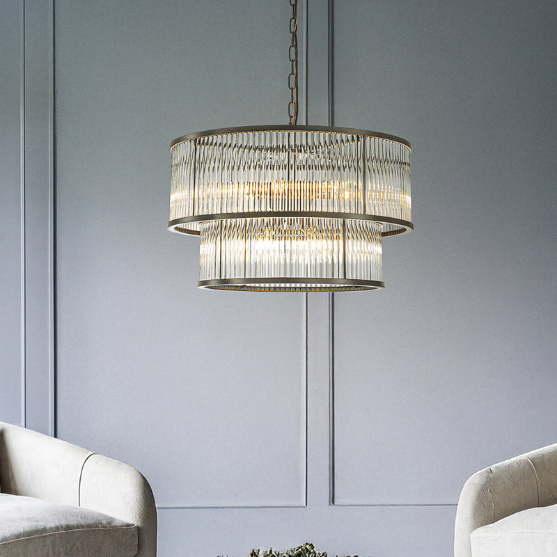 Borel 21'' Wide Modern 10-light 2-tier Glass Drum Chandelier Contemporary Hanging Light For Living Room Dining Room
