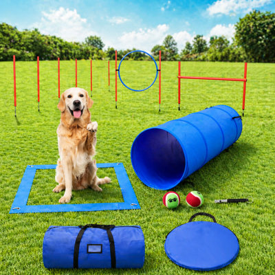 VIWAT Complete Dog Agility Course Equipment Set with Adjustable Hurdle, Tunnel & Weave Poles
