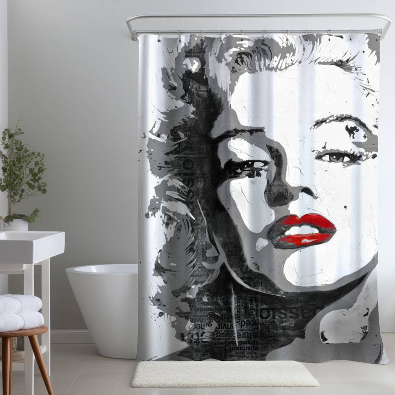 Shower Curtain FI2 – Polyester Shower Curtain, Dye Sublimation Print, 71" W × 74" L, White/Gray