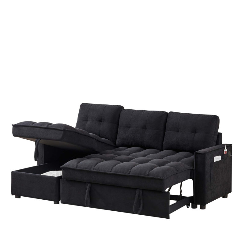 Reclining L-Shaped Sectional Sofa with Pull-Out Bed Storage and USB Charging