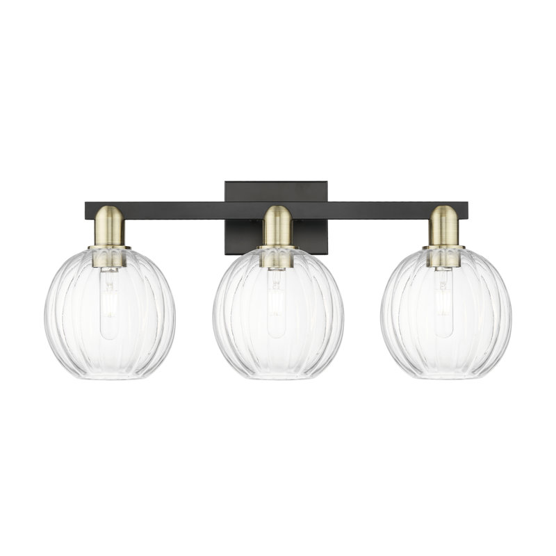 Eldon - 3 Light 26" Globe Shade Bath Vanity Light, Laiton antique noir, Clair