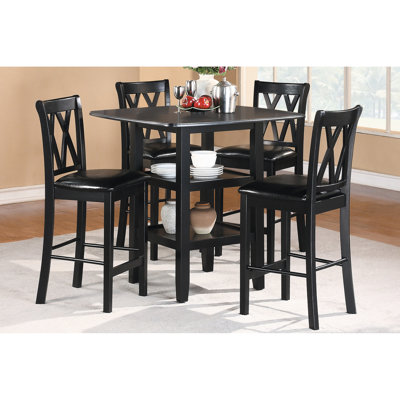 Table de salle à manger à hauteur de comptoir avec table noire et 4 options de chaises rembourrées en similicuir 5 pièces: tablettes et chaises