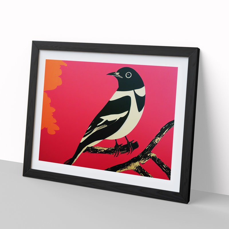 Captivating Magpie Bird - Single Picture Frame Print, Black, 25cm H x 34cm W x 2cm D