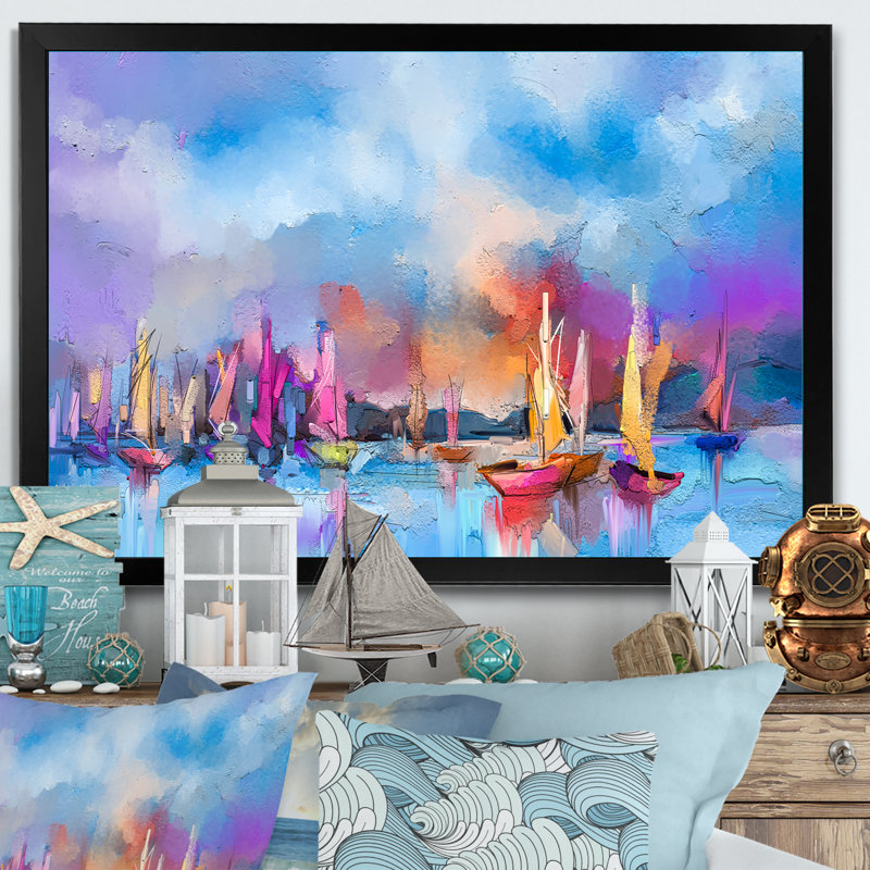 «Abstract Colorful Seascape Vii II», reproduction sur toile flottante, H 8 po x l 12 po x P 1 po, Cadre photo noir