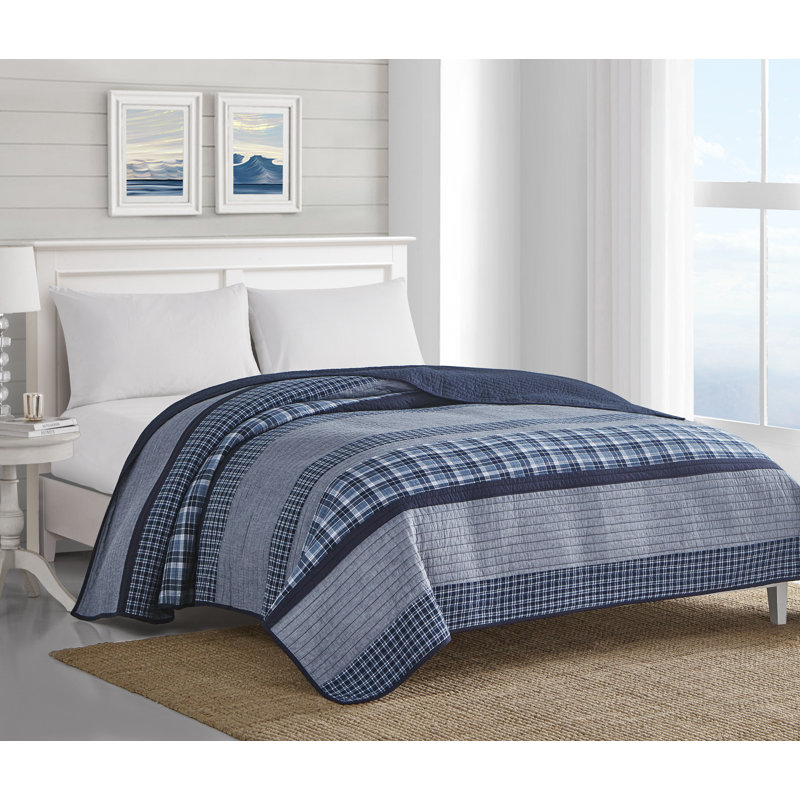 Navy Cotton Reversible Full Quilt Set